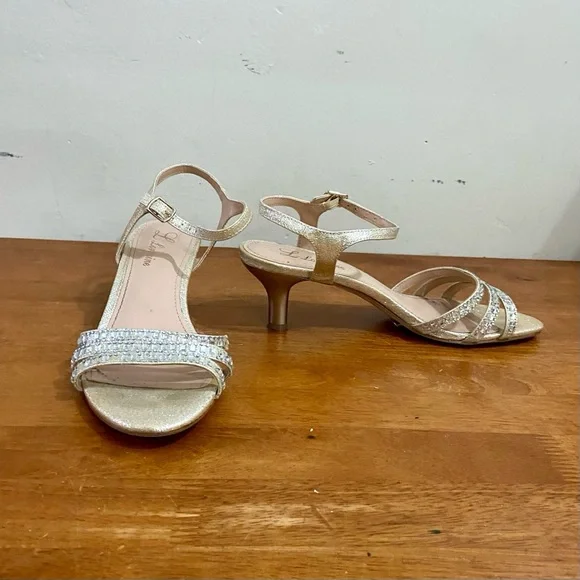 Lorraine Gold Leather with Rhinestone High Heel Sandals- Size 7.5M - Picture 6 of 8